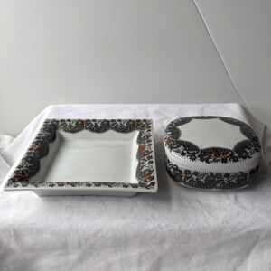 Marcel Rochas Limoges Femme Lace Georges Boyer Porcelain Tray & Trinket Box